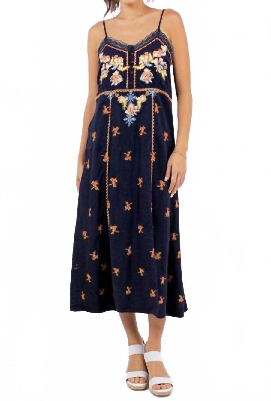 NEW PAPARAZZI viscose embroidered tank dress with lace trim in navy